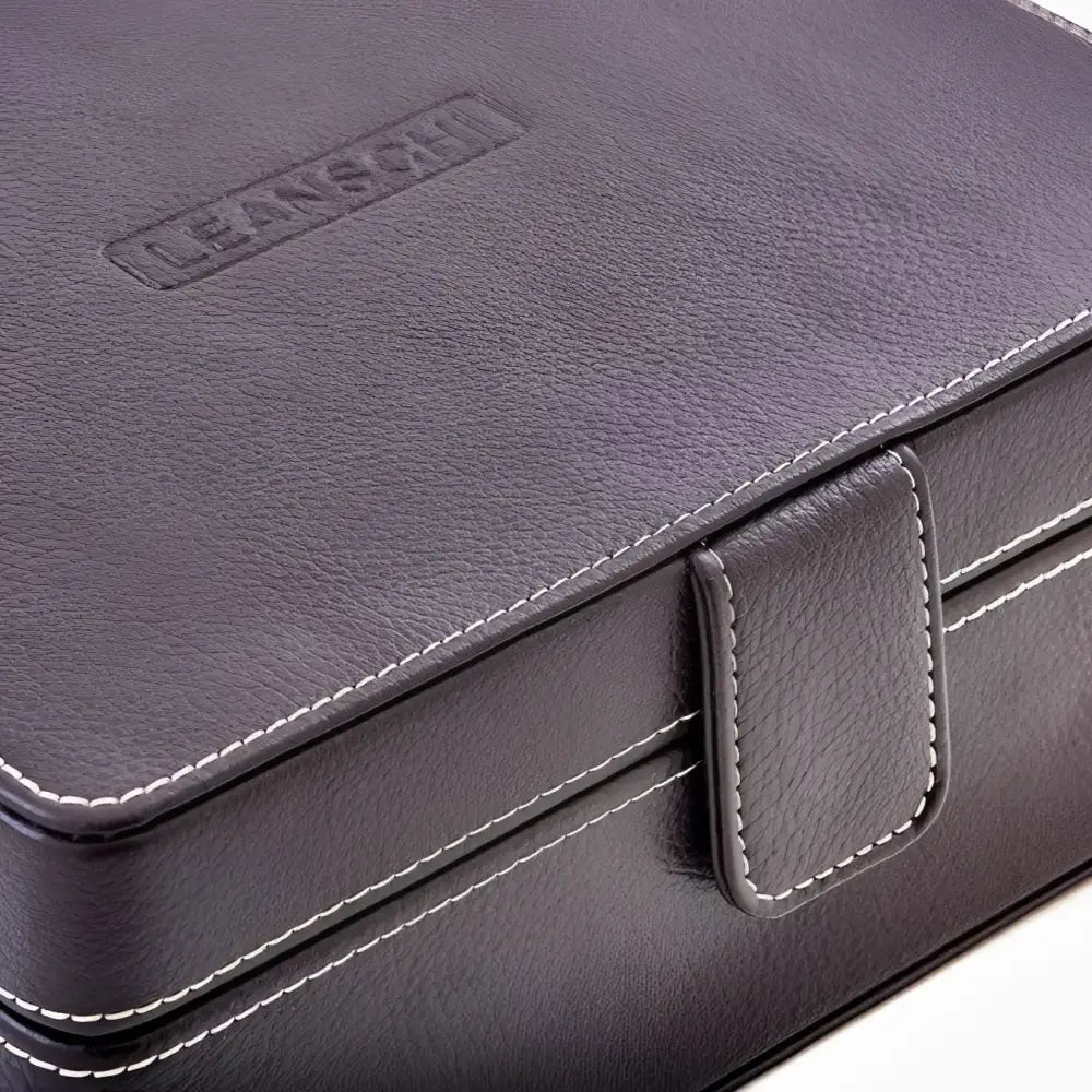 Horlogedoos Donkerbruin leder/velours 6 Horloges Leanschi - Horlogedoos - Horlogerieshop.nl