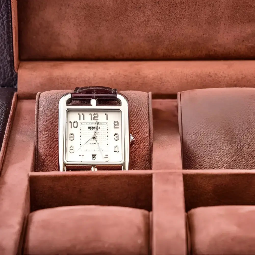 Horlogedoos Donkerbruin leder/velours 6 Horloges Leanschi - Horlogedoos - Horlogerieshop.nl