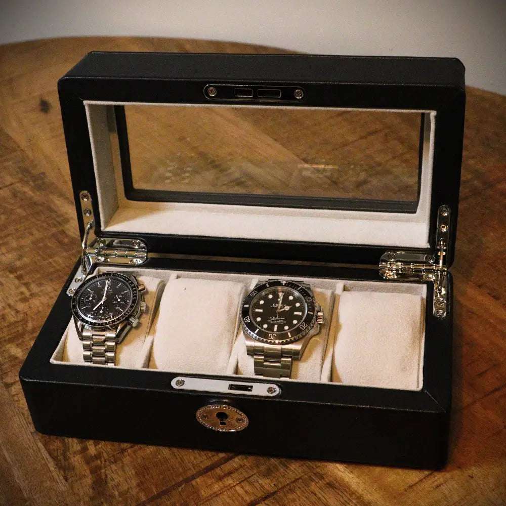 Horlogedoos Zwart leder 4 Horloges - Horlogedoos - Horlogerieshop.nl