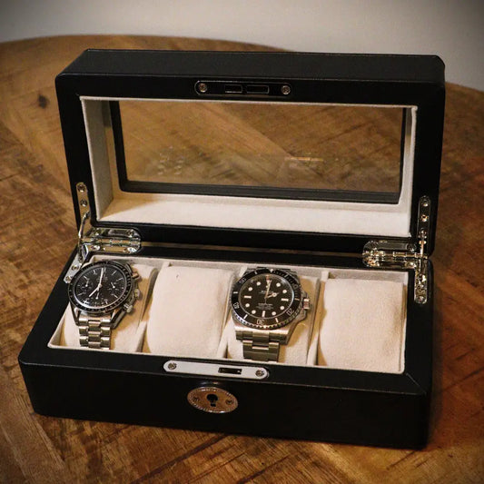 Horlogedoos Zwart leder 4 Horloges - Horlogedoos - Horlogerieshop.nl