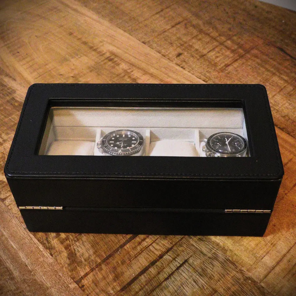 Horlogedoos Zwart leder 4 Horloges - Horlogedoos - Horlogerieshop.nl