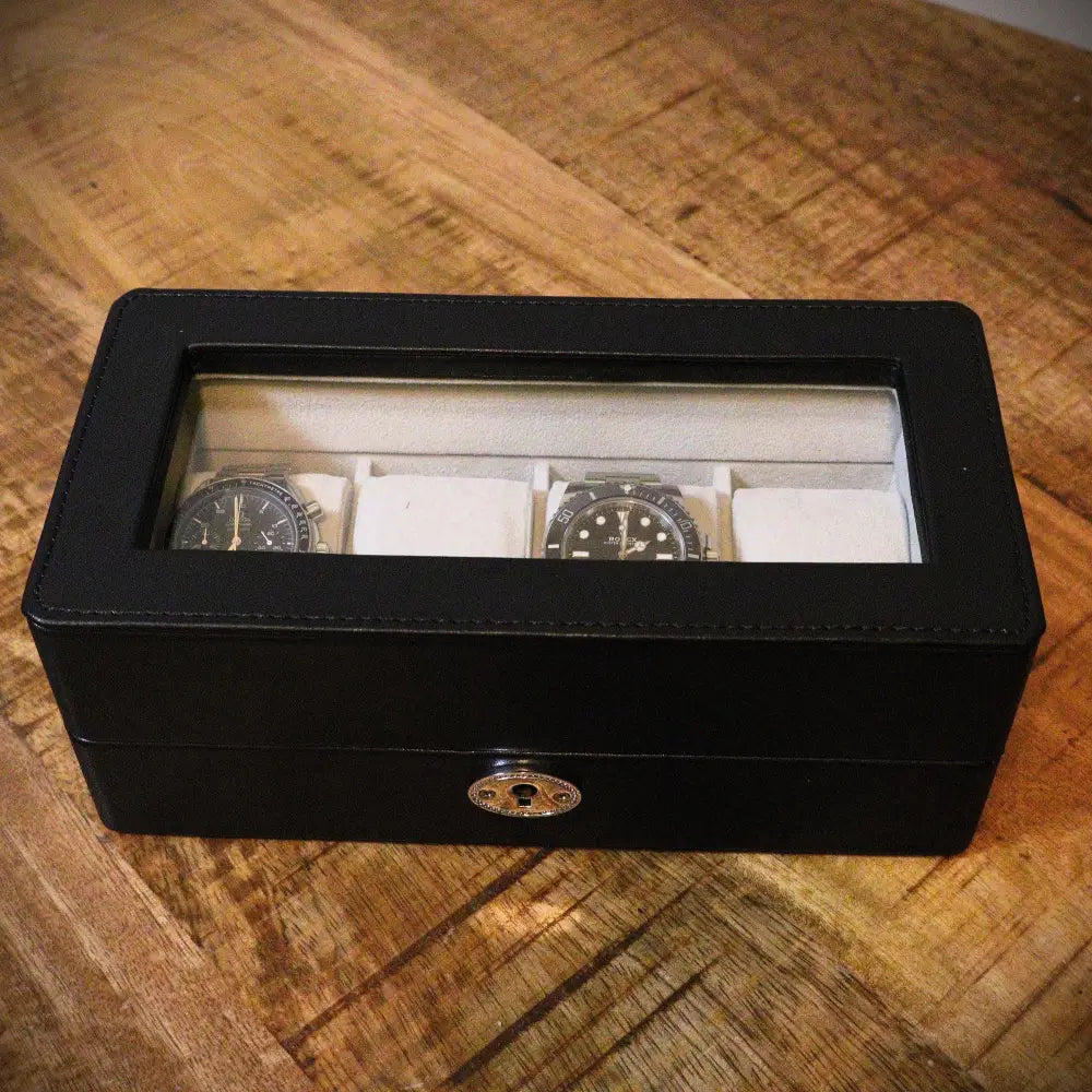 Horlogedoos Zwart leder 4 Horloges - Horlogedoos - Horlogerieshop.nl