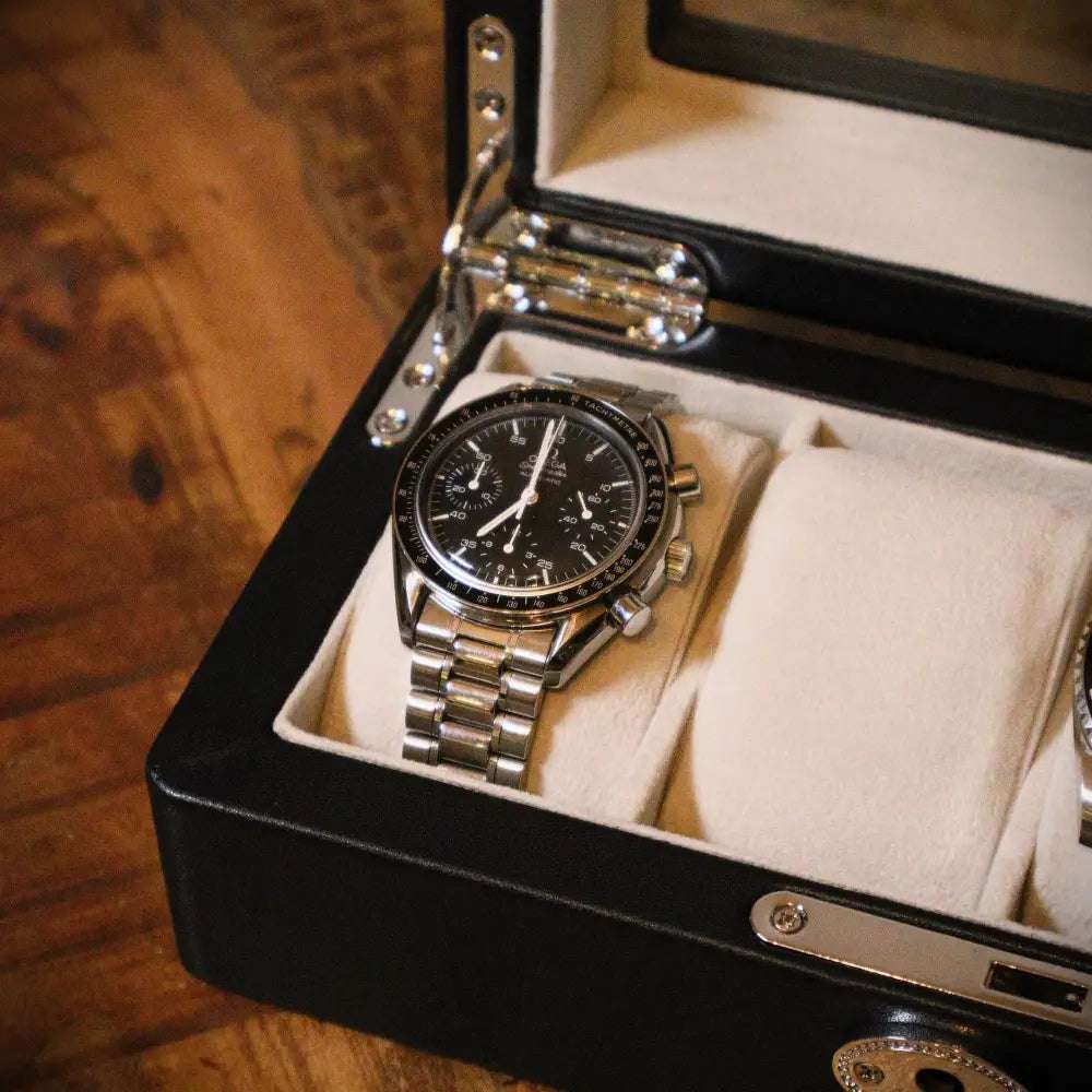 Horlogedoos Zwart leder 4 Horloges - Horlogedoos - Horlogerieshop.nl