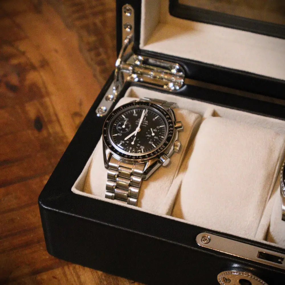 Horlogedoos Zwart leder 4 Horloges - Horlogedoos - Horlogerieshop.nl