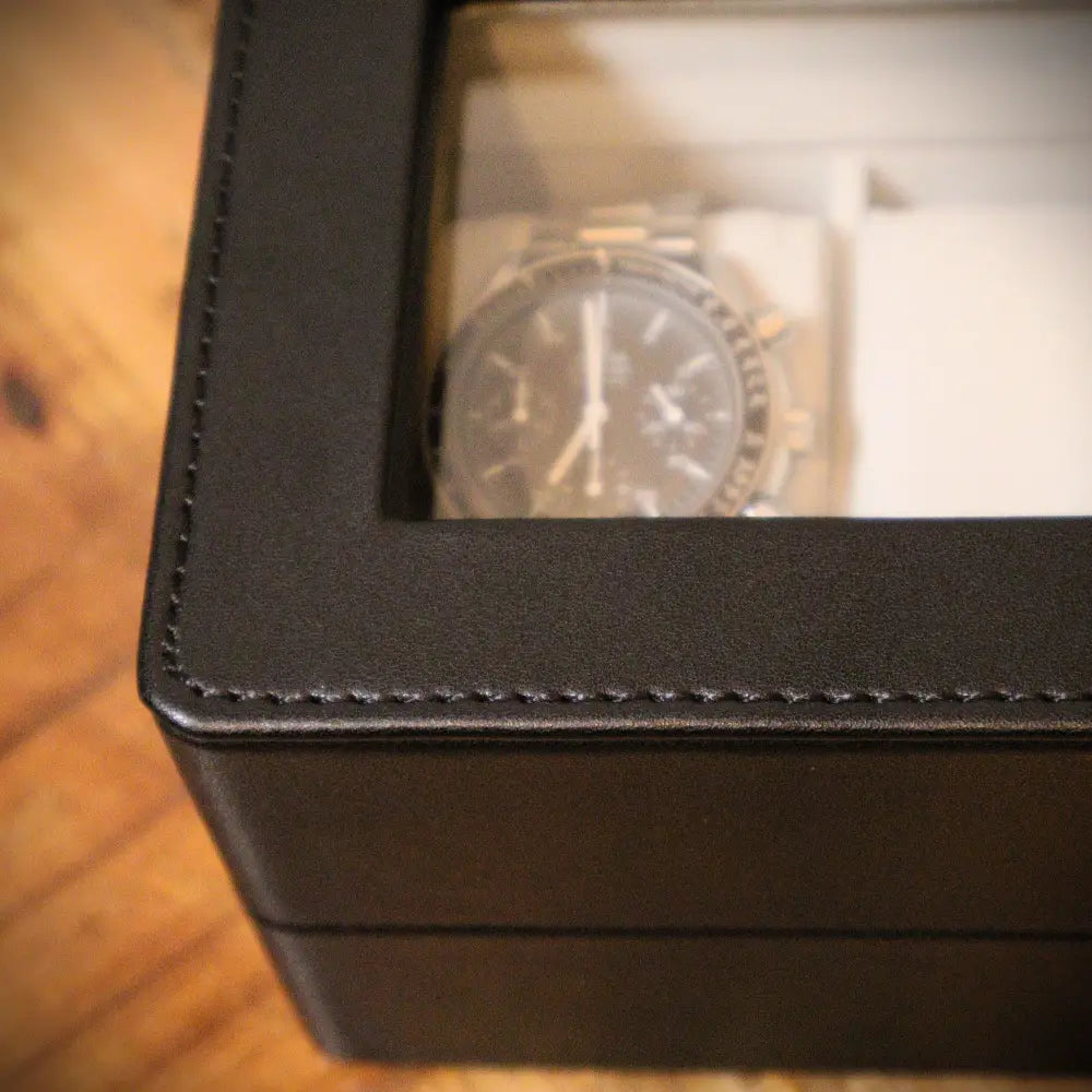 Horlogedoos Zwart leder 4 Horloges - Horlogedoos - Horlogerieshop.nl