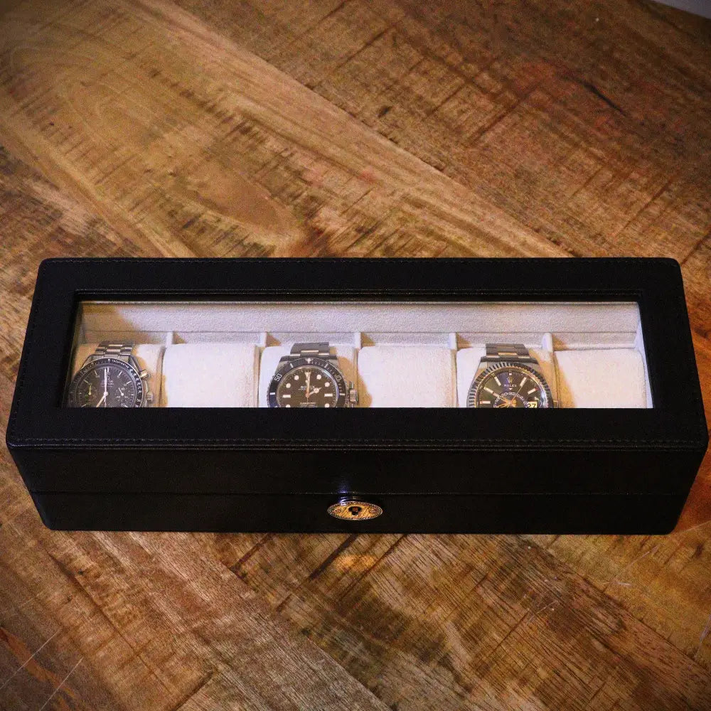 Horlogedoos Zwart leder 6 Horloges - Horlogedoos - Horlogerieshop.nl