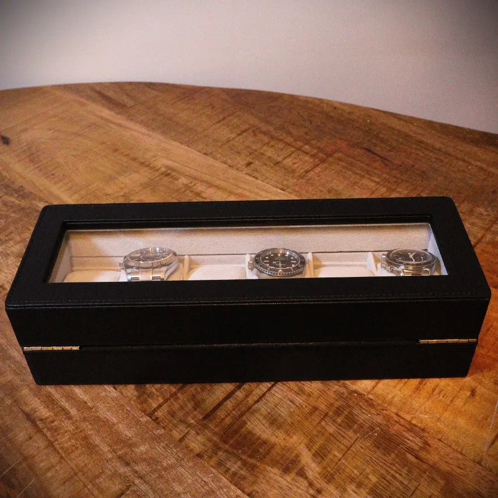 Horlogedoos Zwart leder 6 Horloges - Horlogedoos - Horlogerieshop.nl