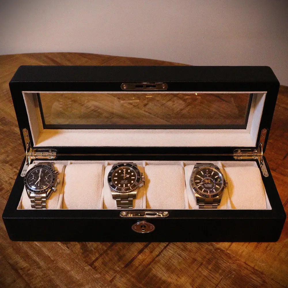 Horlogedoos Zwart leder 6 Horloges - Horlogedoos - Horlogerieshop.nl