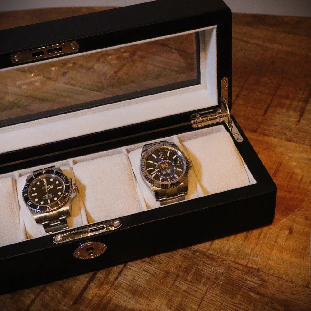 Horlogedoos Zwart leder 6 Horloges - Horlogedoos - Horlogerieshop.nl