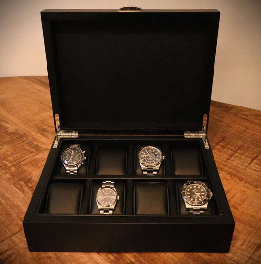 Horlogedoos Zwart Panga hout 8 Horloges - Horlogedoos - Horlogerieshop.nl