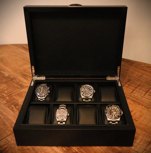 Horlogedoos Zwart Panga hout 8 Horloges - Horlogedoos - Horlogerieshop.nl