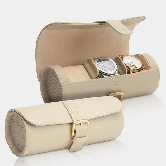 Horlogerol Beige leder 3 Horloges Modalo - Horlogedoos - Horlogerieshop.nl