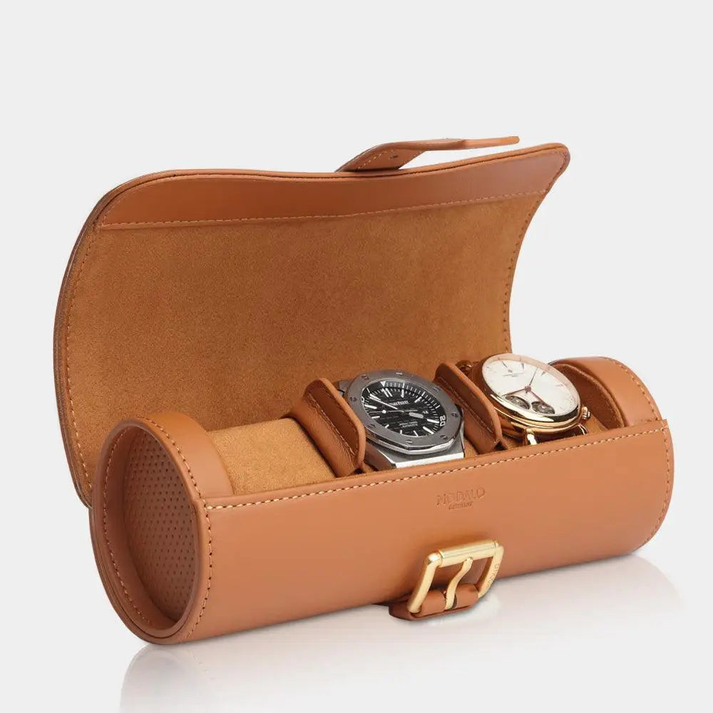 Horlogerol Cognac leder 3 Horloges Modalo - Horlogedoos - Horlogerieshop.nl