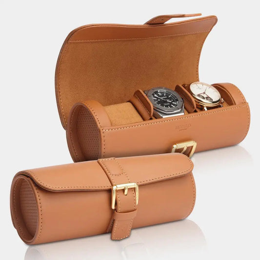 Horlogerol Cognac leder 3 Horloges Modalo - Horlogedoos - Horlogerieshop.nl