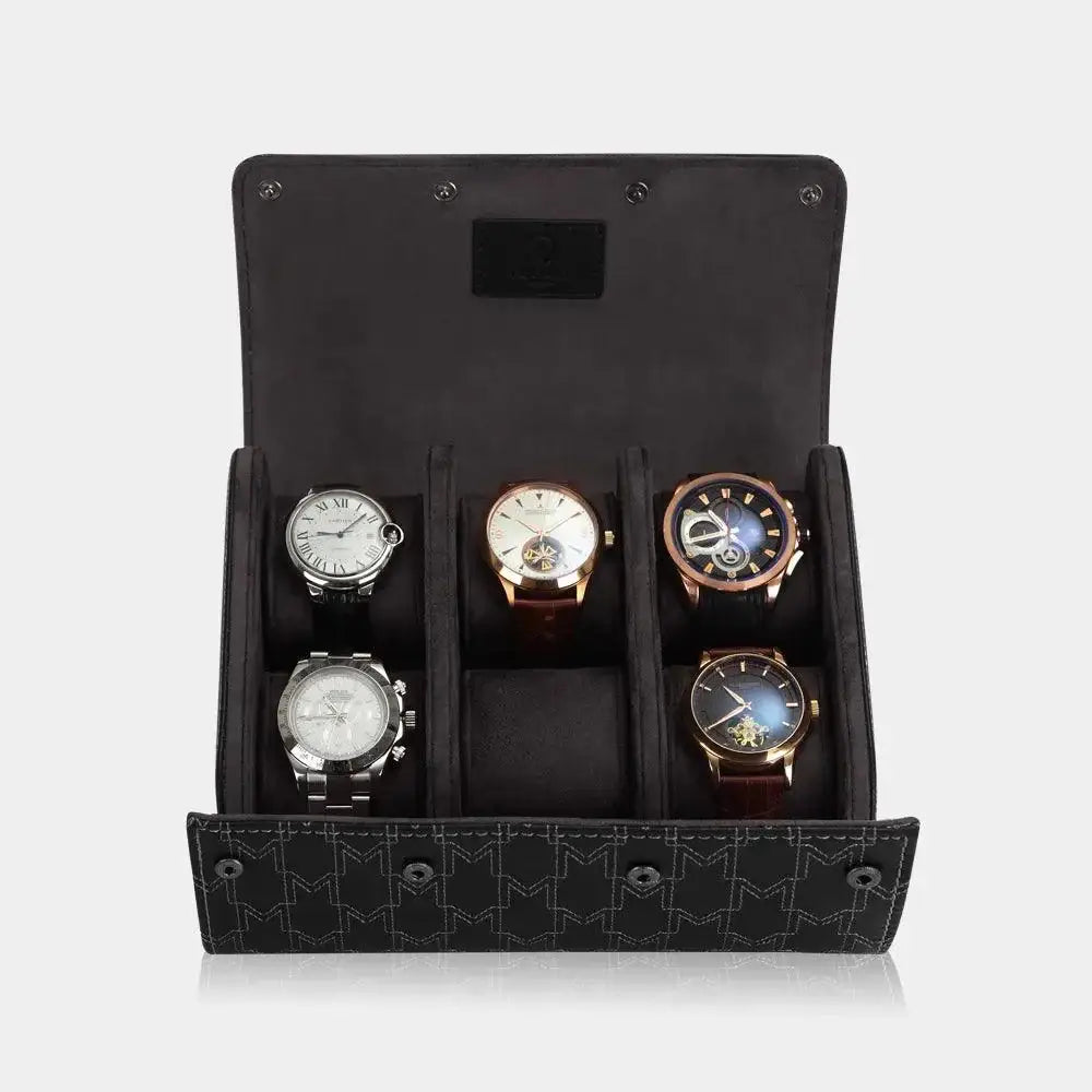 Horlogerol Zwart leder 6 Horloges Modalo - Horlogedoos - Horlogerieshop.nl