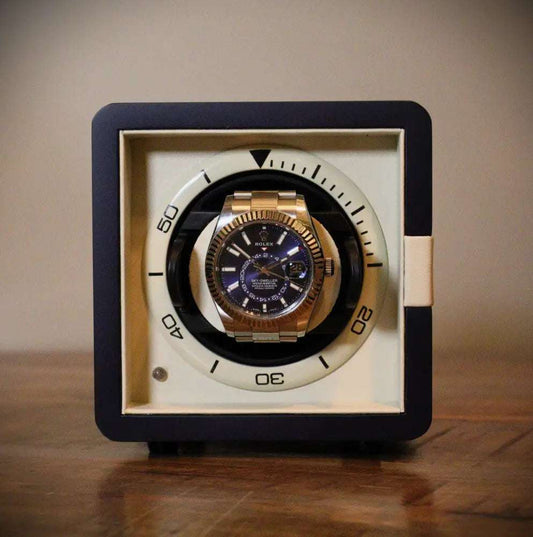 Watch Winder Blauw/Ivoor 1 Horloge Leanschi - Watch Winder - Horlogerieshop.nl