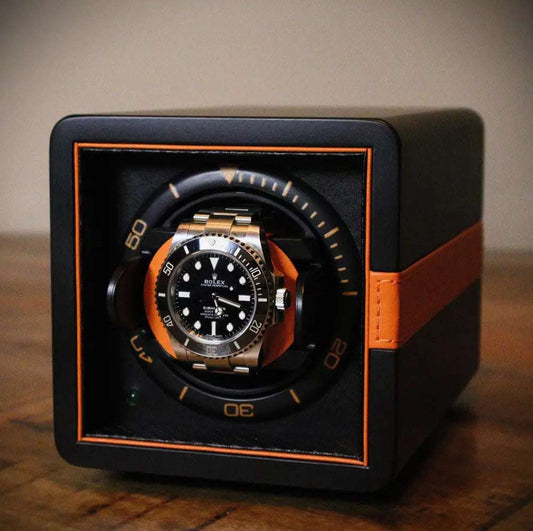 Watch Winder Zwart/Oranje 1 Horloge Leanschi - Watch Winder - Horlogerieshop.nl